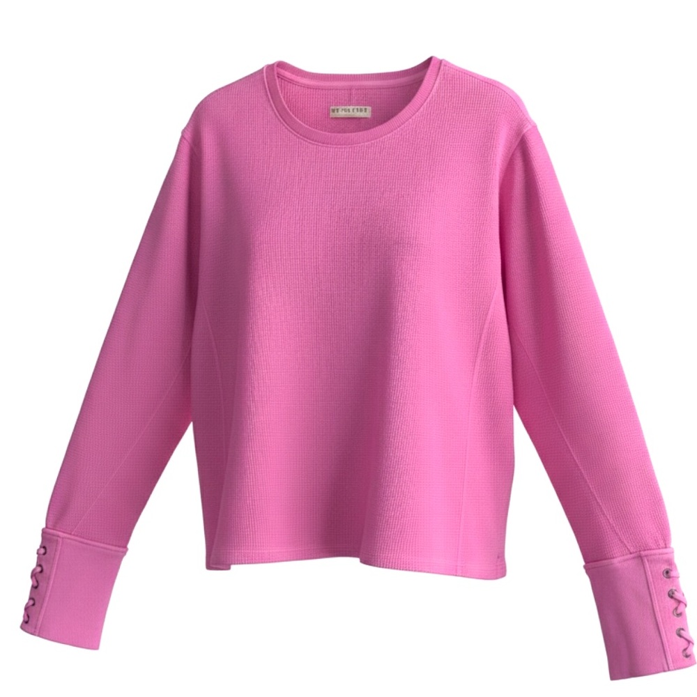 Free People We The Free Pink Waffle Knit Thermal Lace Up Sleeve Top L NWOT